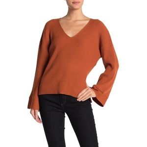 Free Press V-Neck Ribbed Sweater Rust Umber
